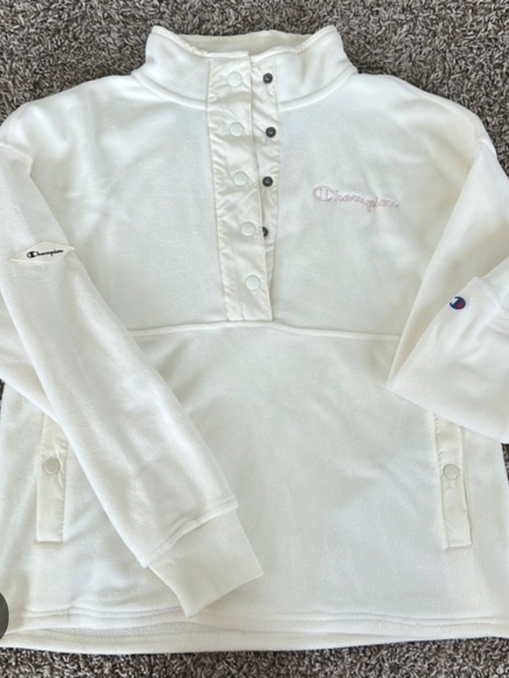 Champion Cream Snap-Front Fleece Pullover Size SMALL 9.00